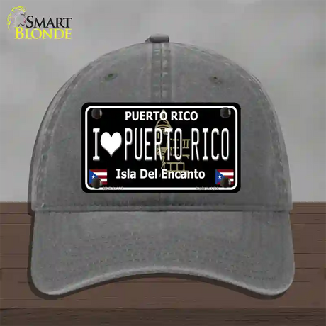 I Love Puerto Rico Black Novelty License Plate Hat Unconstructed Cotton / Charcoal