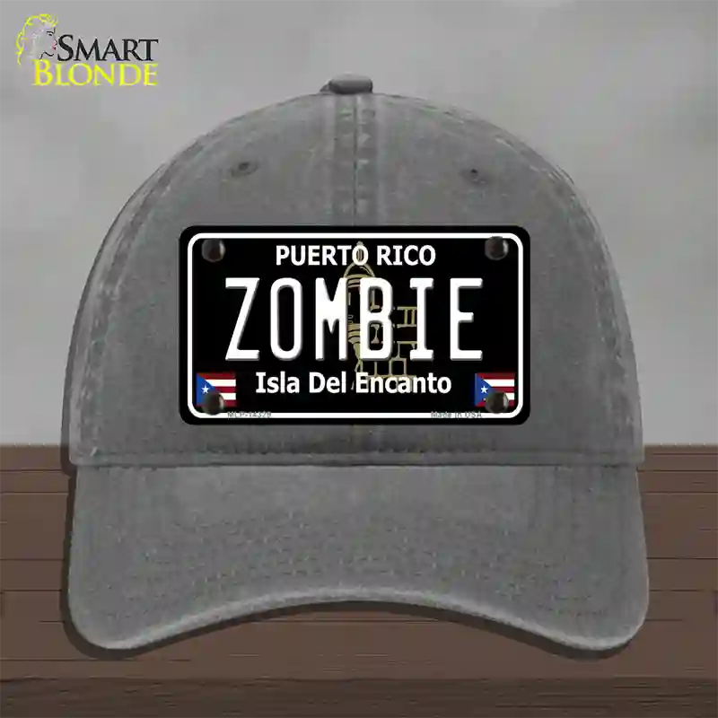 Zombie Puerto Rico Black Novelty License Plate Hat Unconstructed Cotton / Charcoal