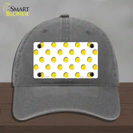 Yellow White Polka Dot Novelty License Plate Hat Unconstructed Cotton / Charcoal