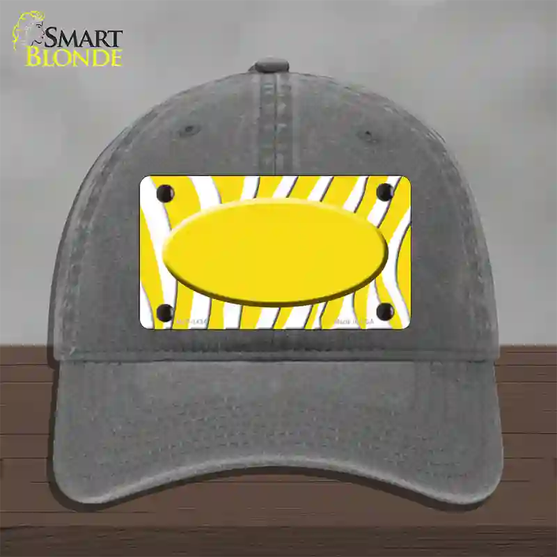 Yellow White Zebra Yellow Center Oval Novelty License Plate Hat Unconstructed Cotton / Charcoal