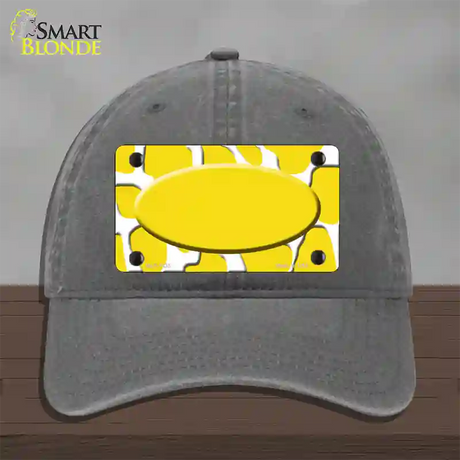 Yellow White Giraffe Yellow Center Oval Novelty License Plate Hat Unconstructed Cotton / Charcoal