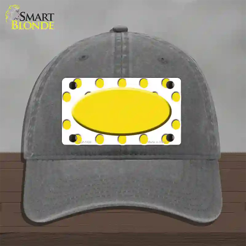 Yellow White Polka Dot Yellow Center Oval Novelty License Plate Hat Unconstructed Cotton / Charcoal