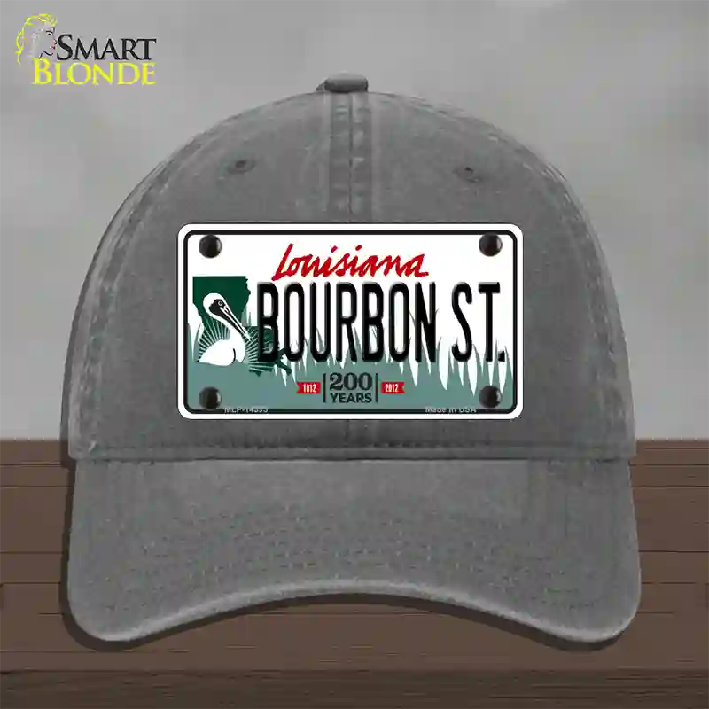 Bourbon St Louisiana Novelty License Plate Hat Unconstructed Cotton / Charcoal