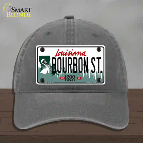 Bourbon St Louisiana Novelty License Plate Hat Unconstructed Cotton / Charcoal