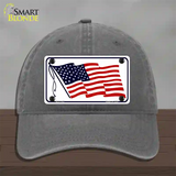 American Flag Waving White Novelty License Plate Hat Unconstructed Cotton / Charcoal