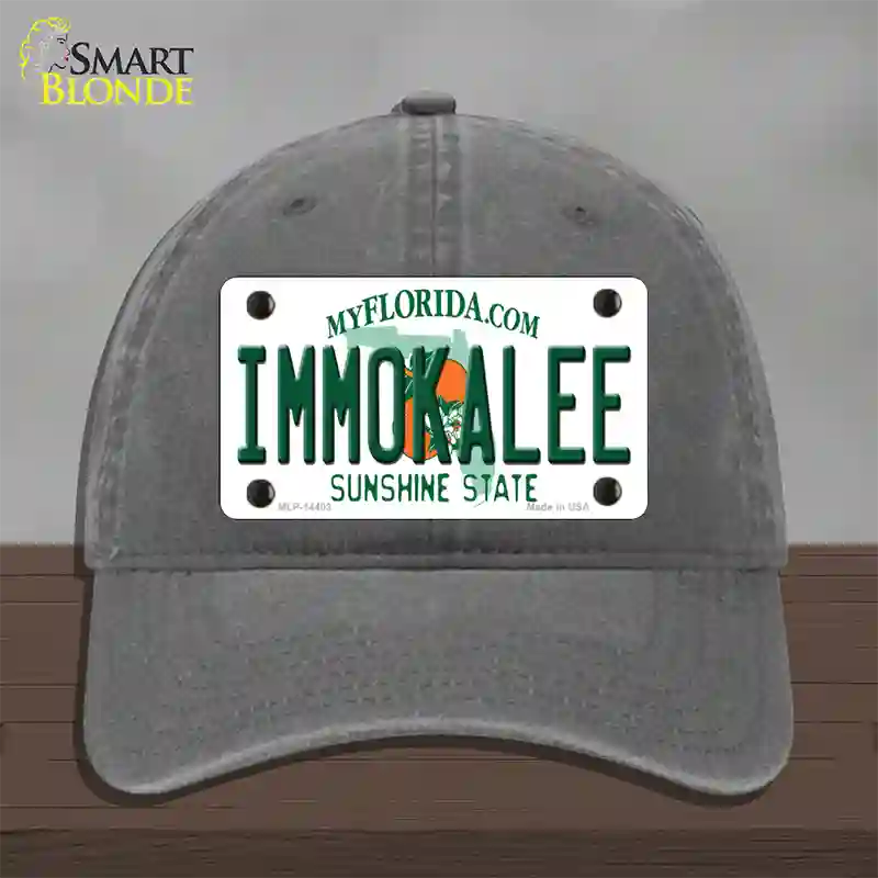 Immokalee Florida Novelty License Plate Hat Unconstructed Cotton / Charcoal