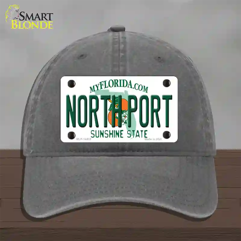 North Port Florida Novelty License Plate Hat Unconstructed Cotton / Charcoal