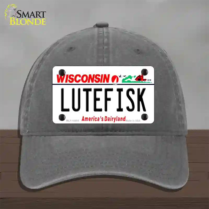 Lutefisk Wisconsin Novelty License Plate Hat Unconstructed Cotton / Charcoal