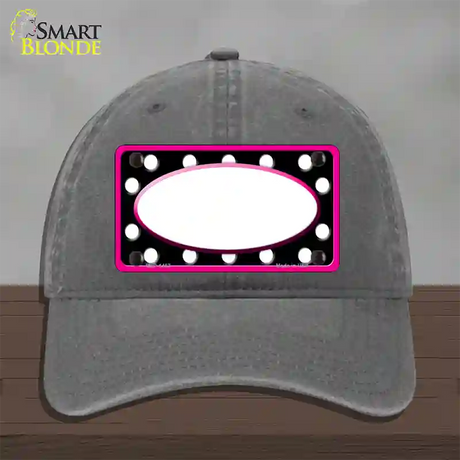 White Black Polka Dots Pink Frame And White Center Oval Novelty License Plate Hat Unconstructed Cotton / Charcoal