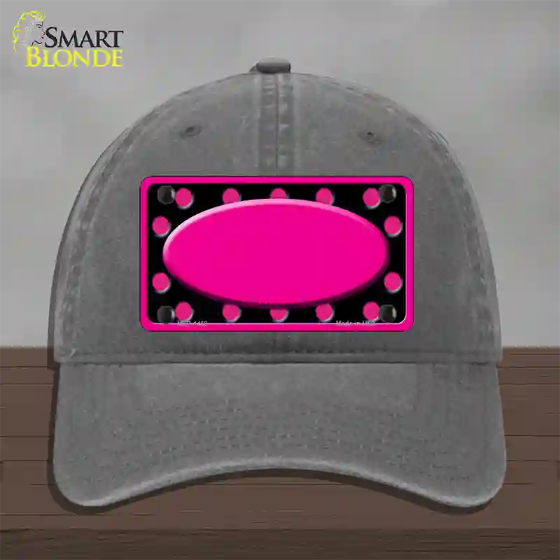 Pink Black Polka Dots Pink Frame And Center Oval Novelty License Plate Hat Unconstructed Cotton / Charcoal