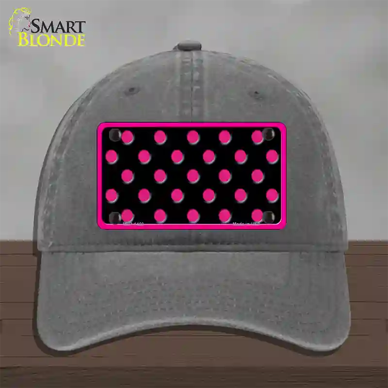 Pink Black Polka Dot Novelty License Plate Hat Unconstructed Cotton / Charcoal