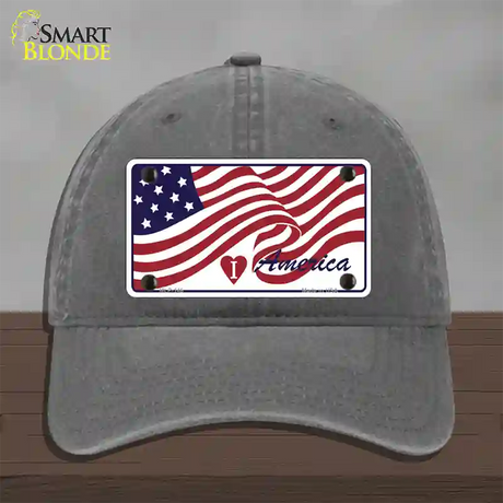 I Love America Flag Novelty License Plate Hat Unconstructed Cotton / Charcoal