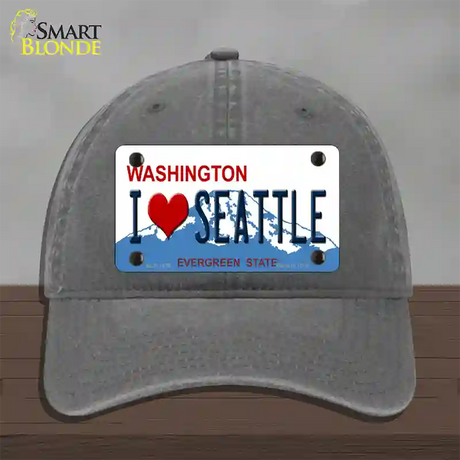 I Love Seattle Washington Novelty License Plate Hat Unconstructed Cotton / Charcoal