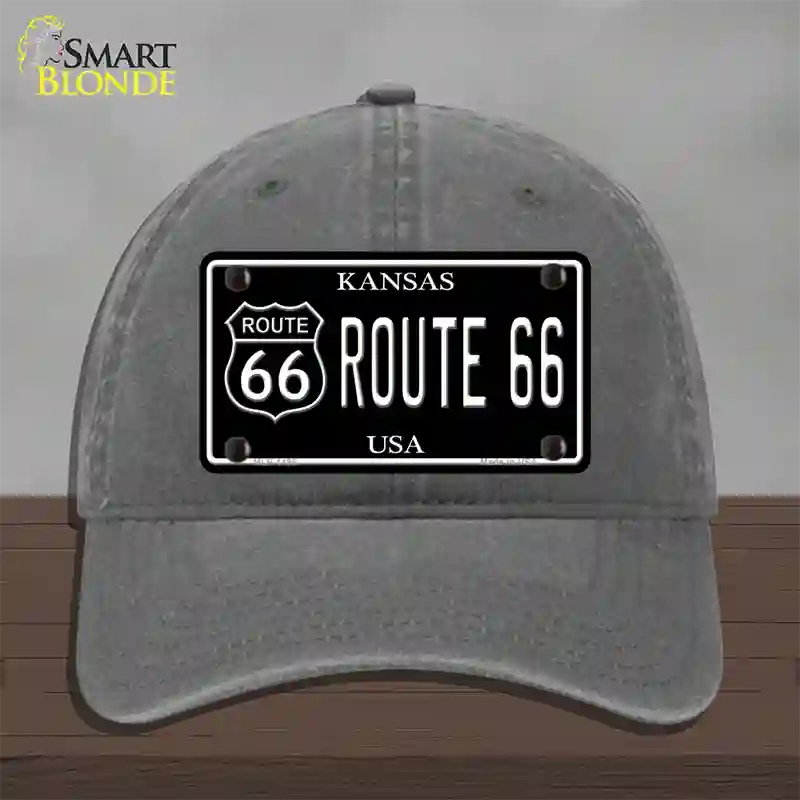 Route 66 Kansas Black Novelty License Plate Hat Unconstructed Cotton / Charcoal