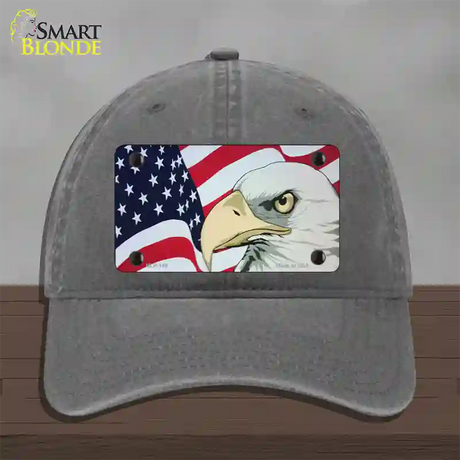 American Flag With Eagle Novelty License Plate Hat Unconstructed Cotton / Charcoal