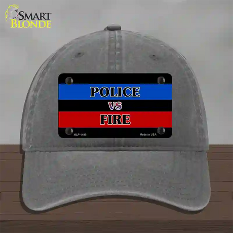 Police Vs. Fire Novelty License Plate Hat Unconstructed Cotton / Charcoal