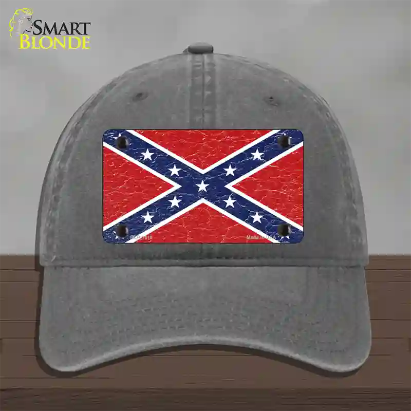 Distressed Confederate Flag Novelty License Plate Hat Unconstructed Cotton / Charcoal