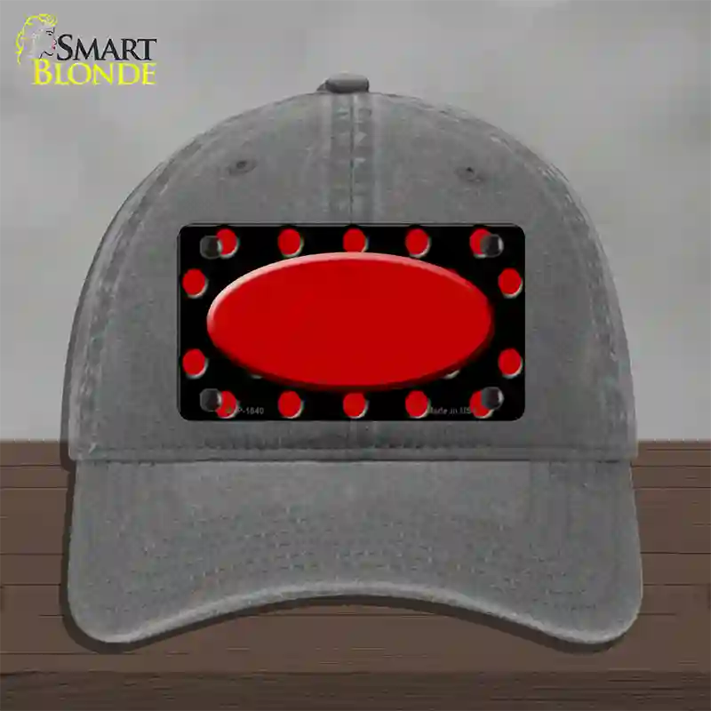 Red Black Polka Dot Red Center Oval Novelty License Plate Hat Unconstructed Cotton / Charcoal