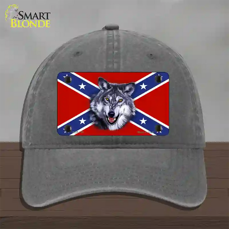 Confederate Flag Wolf Novelty License Plate Hat Unconstructed Cotton / Charcoal