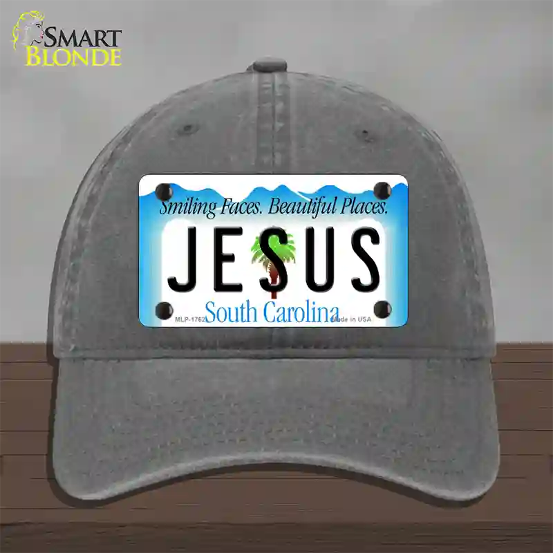 Jesus South Carolina Blue Novelty License Plate Hat Unconstructed Cotton / Charcoal