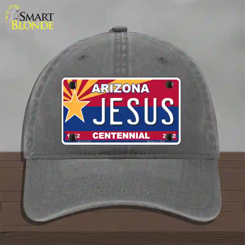 Arizona Centennial Jesus Novelty License Plate Hat Unconstructed Cotton / Charcoal