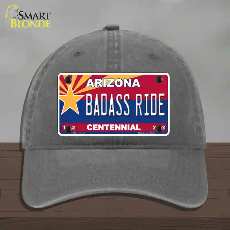 Arizona Centennial Badass Ride Novelty License Plate Hat Unconstructed Cotton / Charcoal