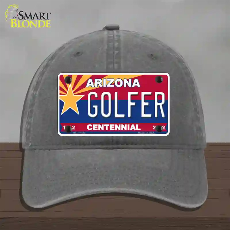 Arizona Centennial Golfer Novelty License Plate Hat Unconstructed Cotton / Charcoal