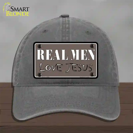 Real Men Love Jesus Novelty License Plate Hat Unconstructed Cotton / Charcoal