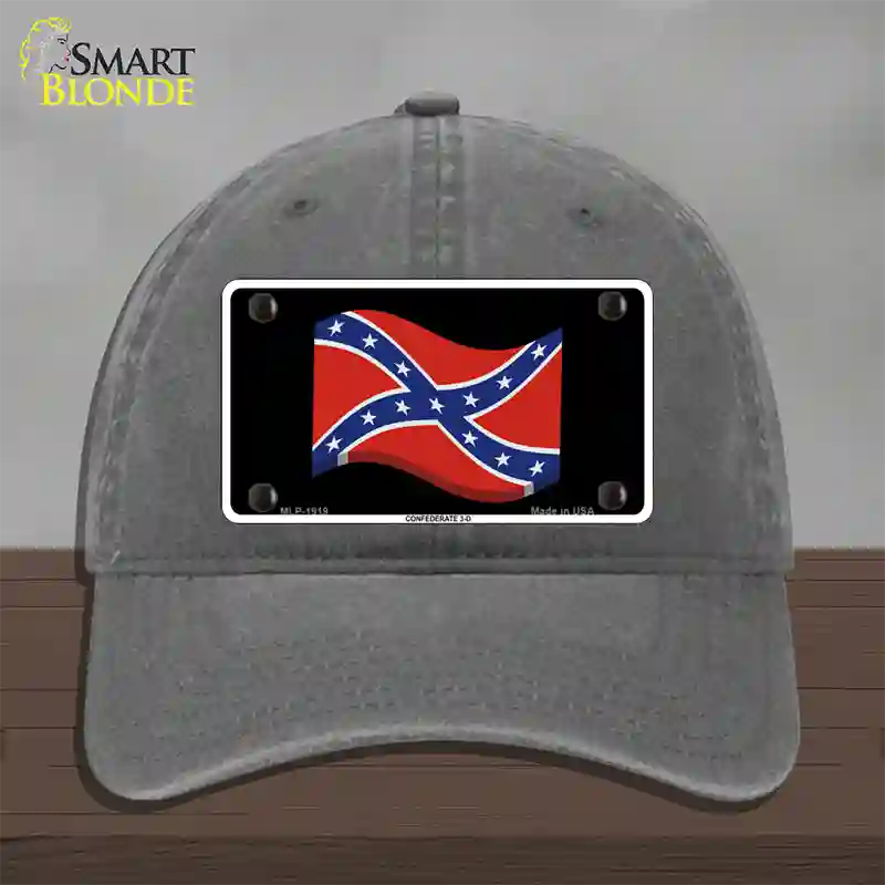 Confederate 3-D Flag Novelty License Plate Hat Unconstructed Cotton / Charcoal