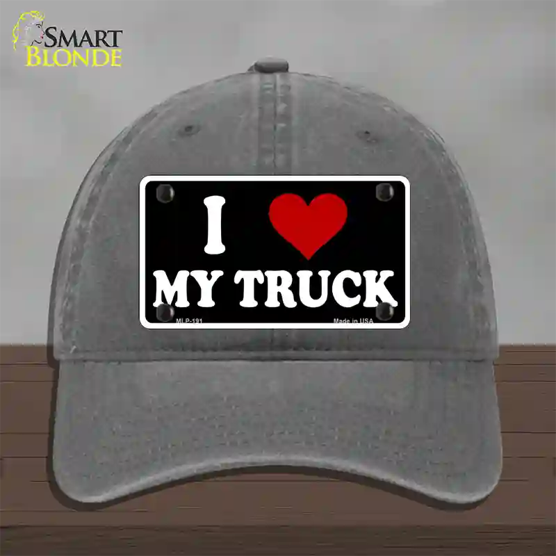 I Love My Truck Black Novelty License Plate Hat Unconstructed Cotton / Charcoal