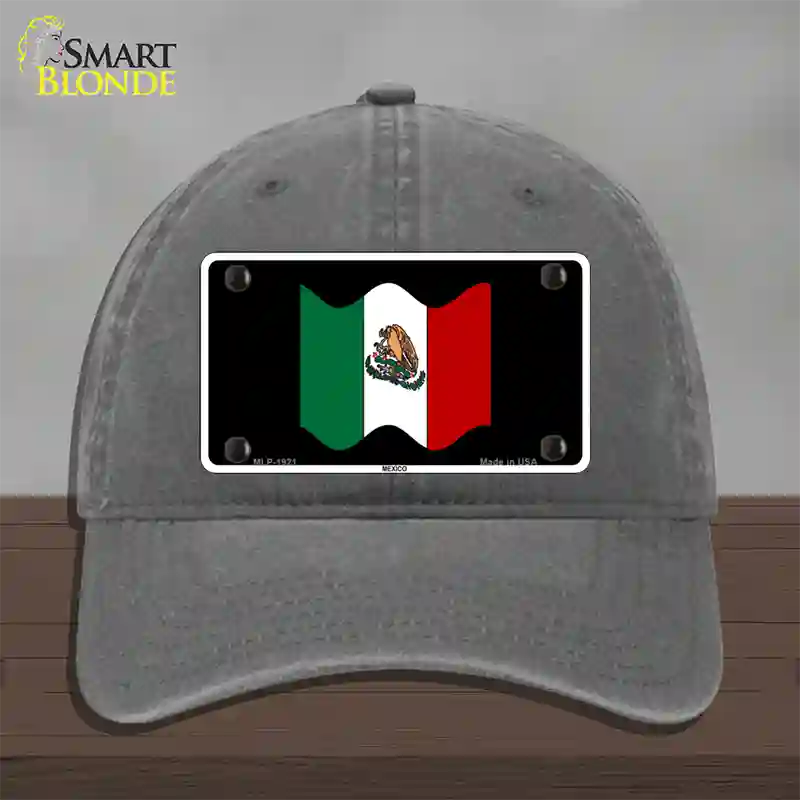 Mexico Waving Flag Novelty License Plate Hat Unconstructed Cotton / Charcoal