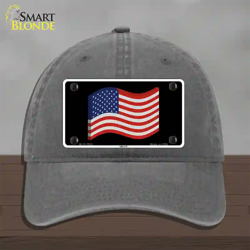 USA 3-D Flag Novelty License Plate Hat Unconstructed Cotton / Charcoal