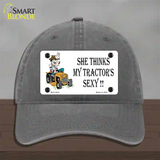 She Thinks My Tractors Sexy White Novelty License Plate Hat Unconstructed Cotton / Charcoal