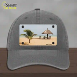 Tropical Beach Setting Novelty License Plate Hat Unconstructed Cotton / Charcoal