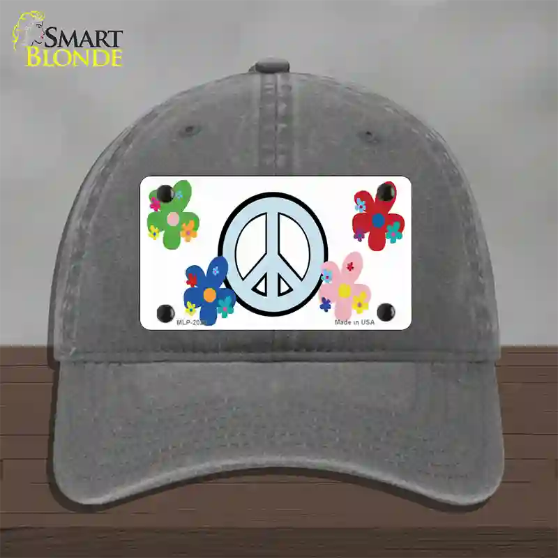 Peace Sign and Flowers Novelty License Plate Hat Unconstructed Cotton / Charcoal