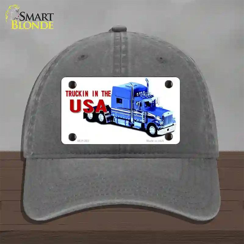 Trucking In The USA Novelty License Plate Hat Unconstructed Cotton / Charcoal