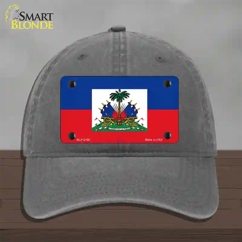 Haiti Flag Novelty License Plate Hat Unconstructed Cotton / Charcoal