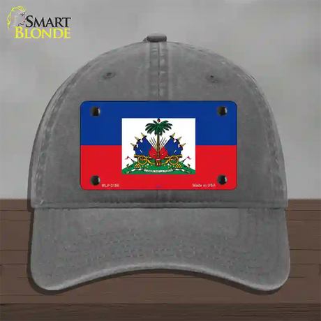 Haiti Flag Novelty License Plate Hat Unconstructed Cotton / Charcoal