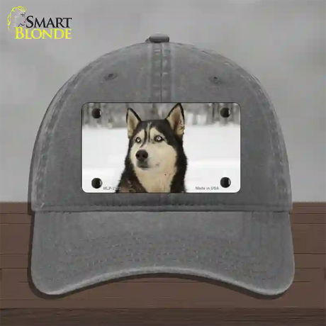 Husky Dog Novelty License Plate Hat Unconstructed Cotton / Charcoal