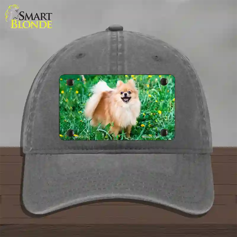 Pomeranian Dog Novelty License Plate Hat Unconstructed Cotton / Charcoal