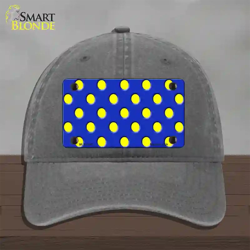 Yellow Polka Dots Royal Blue Novelty License Plate Hat Unconstructed Cotton / Charcoal