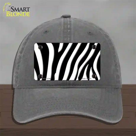 Black White Zebra Novelty License Plate Hat Unconstructed Cotton / Charcoal