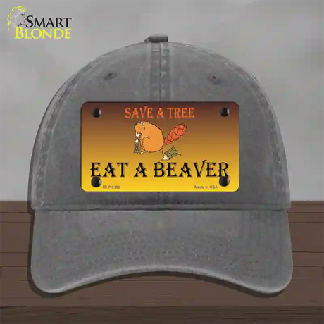 Save A Tree Eat a Beaver Novelty License Plate Hat Unconstructed Cotton / Charcoal