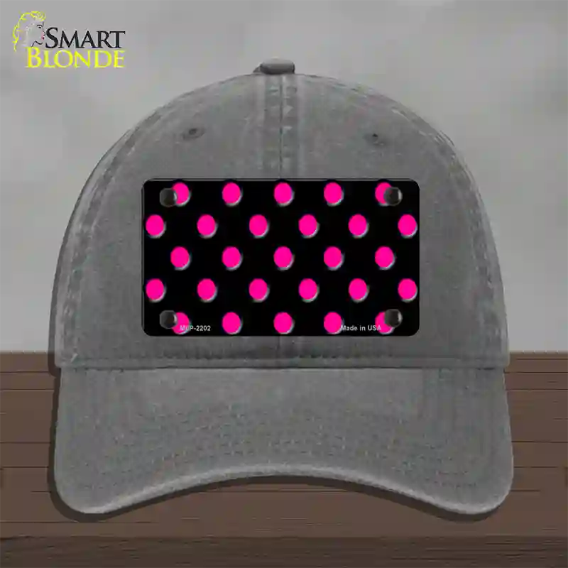 Hot Pink Polka Dots Black Novelty License Plate Hat Unconstructed Cotton / Charcoal