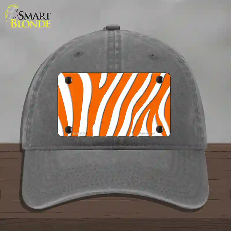 Orange White Zebra Novelty License Plate Hat Unconstructed Cotton / Charcoal