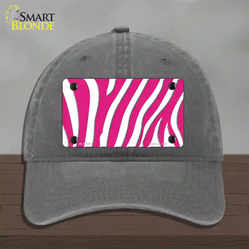 Hot Pink White Zebra Novelty License Plate Hat Unconstructed Cotton / Charcoal