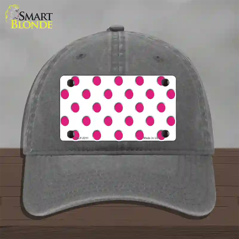 Hot Pink Polka Dots White Novelty License Plate Hat Unconstructed Cotton / Charcoal