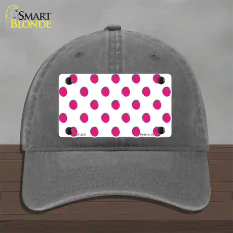 Hot Pink Polka Dots White Novelty License Plate Hat Unconstructed Cotton / Charcoal