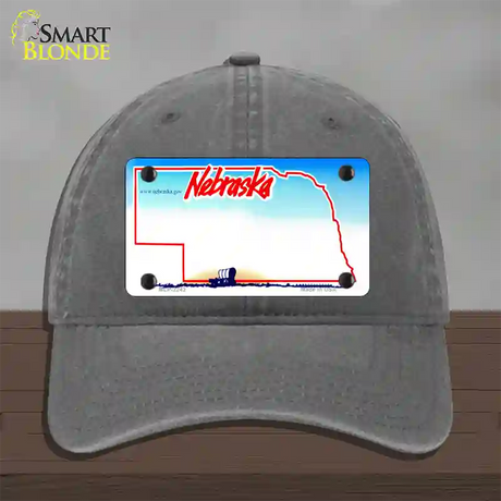 Nebraska State Blank Novelty License Plate Hat Unconstructed Cotton / Charcoal