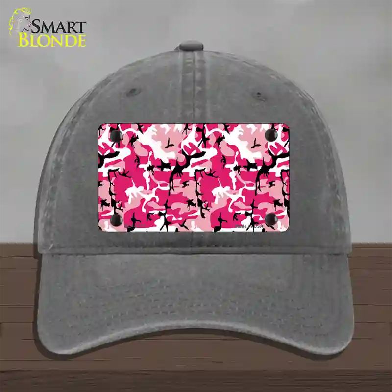 Pink Camouflage Novelty License Plate Hat Unconstructed Cotton / Charcoal